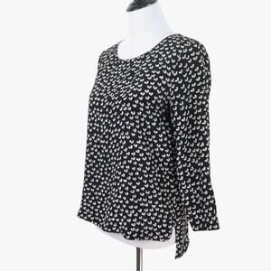 Anthropologie Maeve Size M Silk Linosa Blouse Heart Print Black White